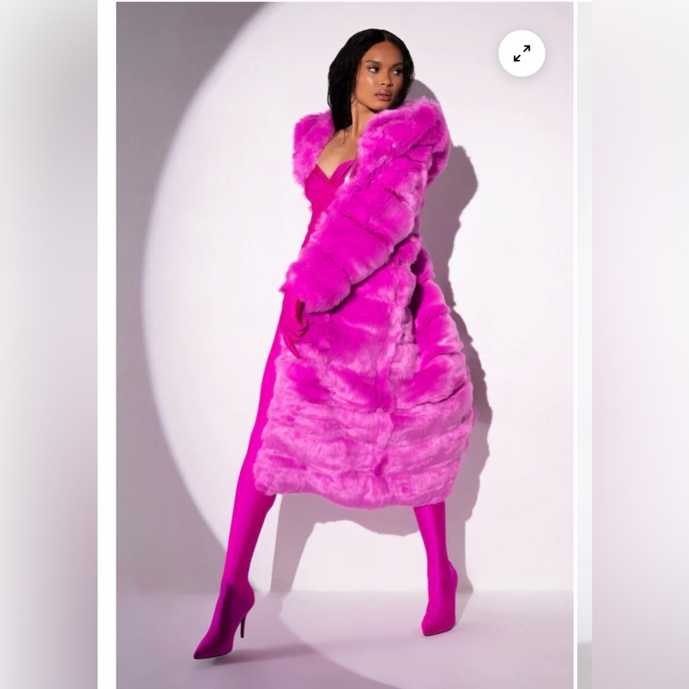 AZALEA WANG Faux Fur Panel Hooded Trench Coat Pink XL RARE SOLD OUT
